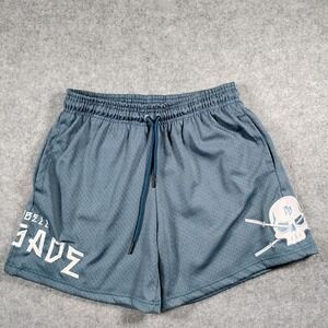 Barbell Brigade Block Mesh Gym Shorts Men's Medium Blue Gray Skull Weightlifting
